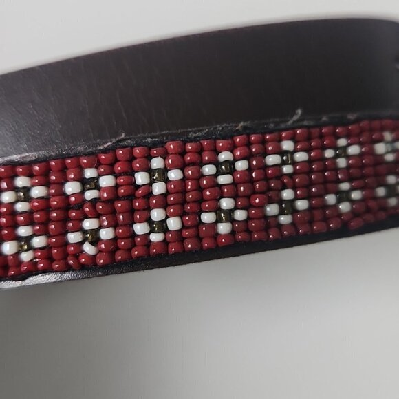 NEVADA | beaded leather belt brown red sz M - Picture 3 of 6